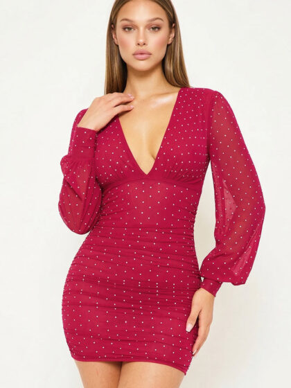 SD1022JM - RHINESTONE ON MESH MINI DRESS