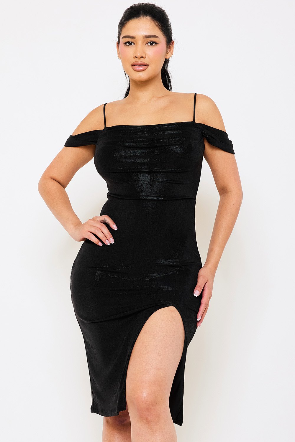 SD1131APS - SLINKY METALLIC OFF THE SHOULDER MIDI DRESS - Image 10