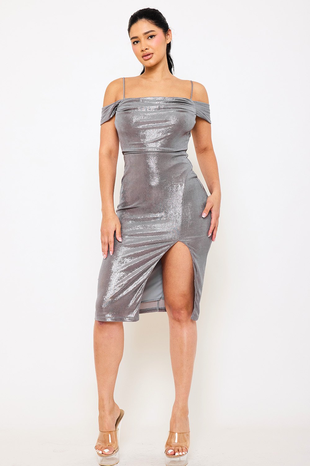 SD1131APS - SLINKY METALLIC OFF THE SHOULDER MIDI DRESS - Image 8