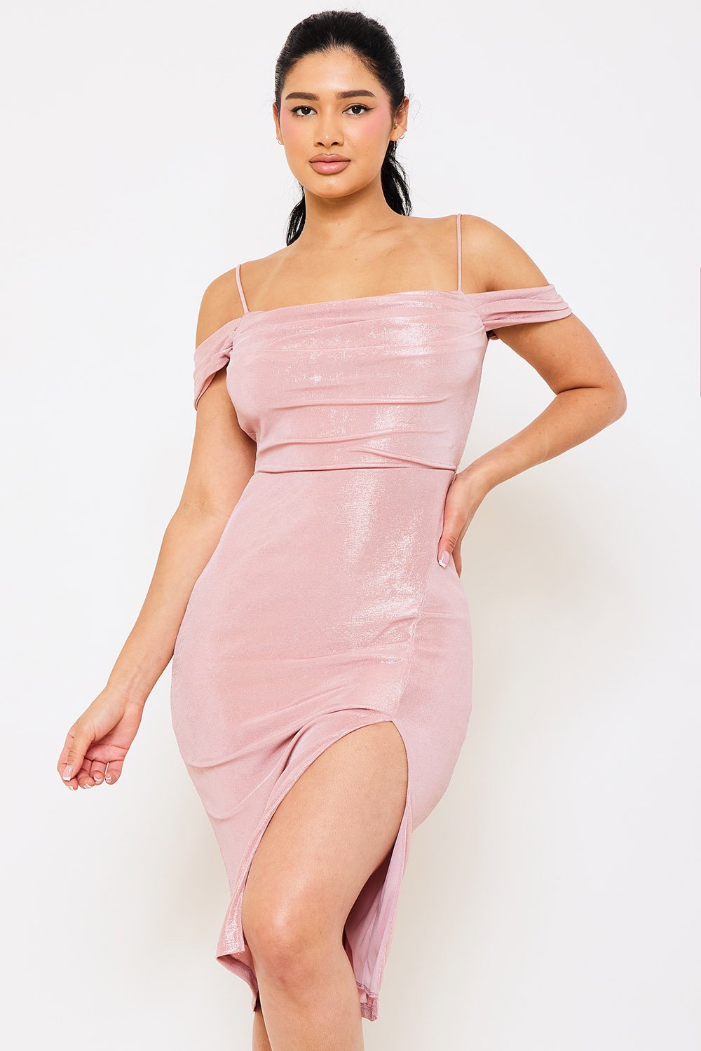 SD1131APS - SLINKY METALLIC OFF THE SHOULDER MIDI DRESS - Image 3