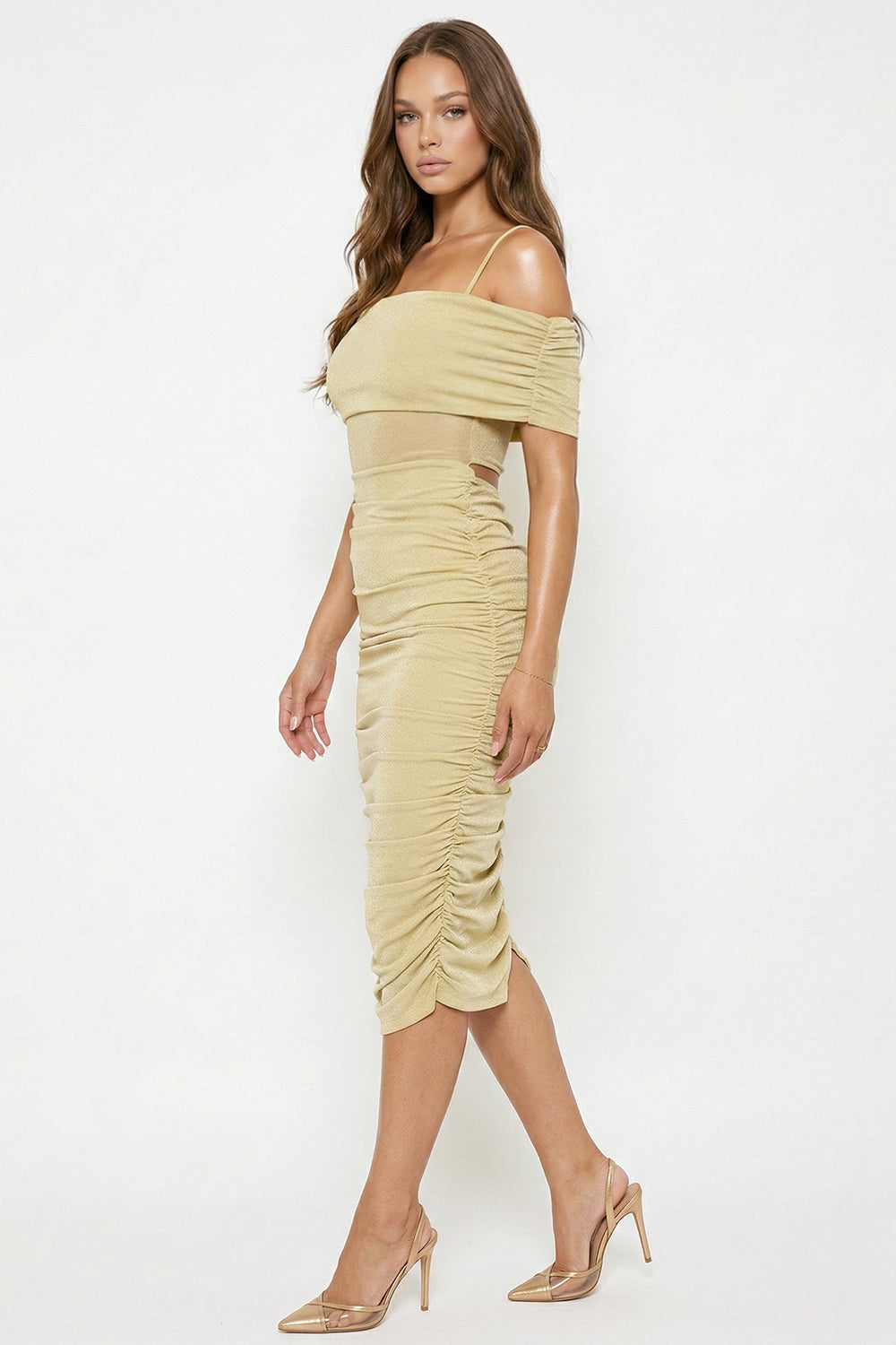SD1160AP - GLITTER OPEN SHOULDER MIDI DRESS - Image 6