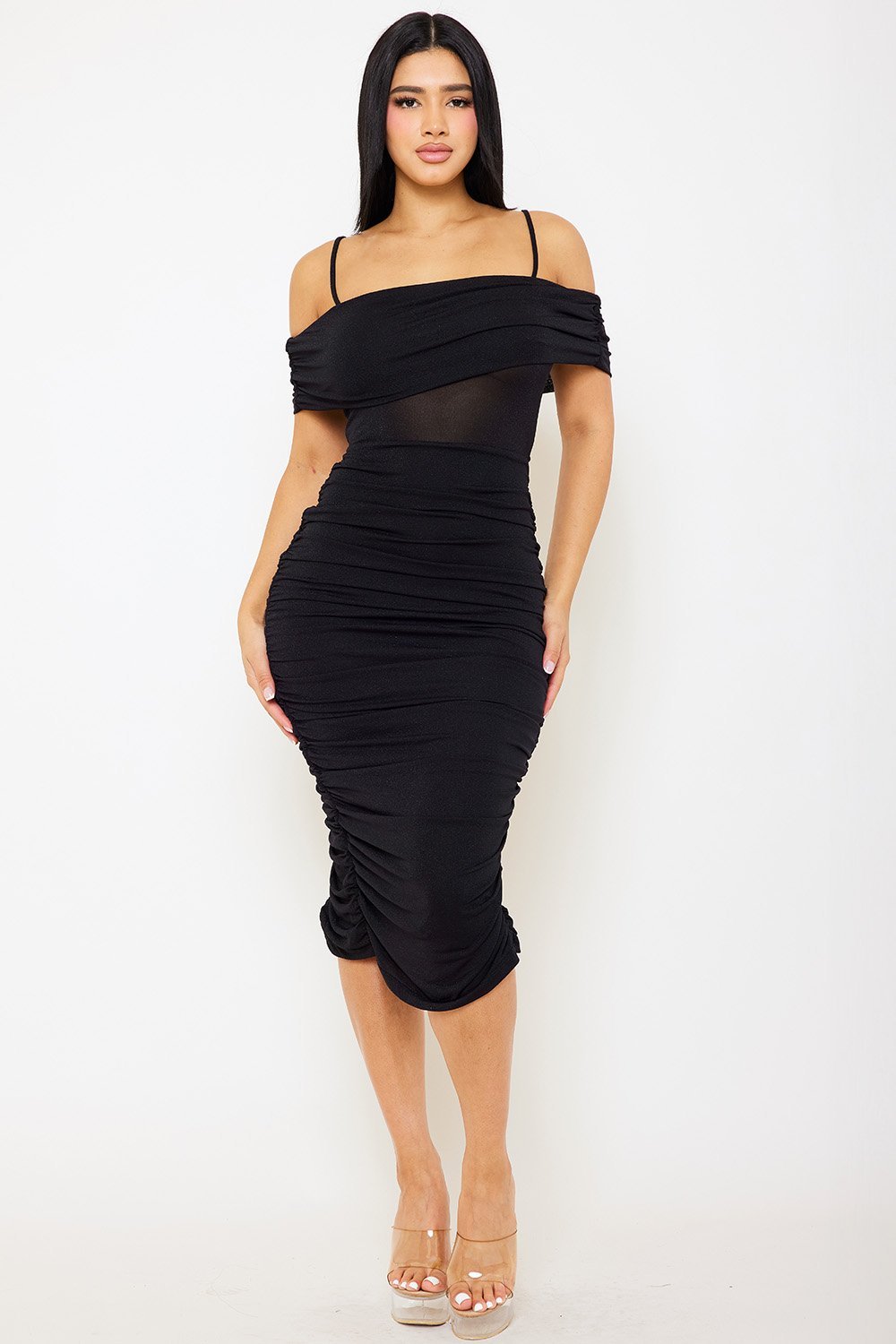 SD1160AP - GLITTER OPEN SHOULDER MIDI DRESS - Image 12