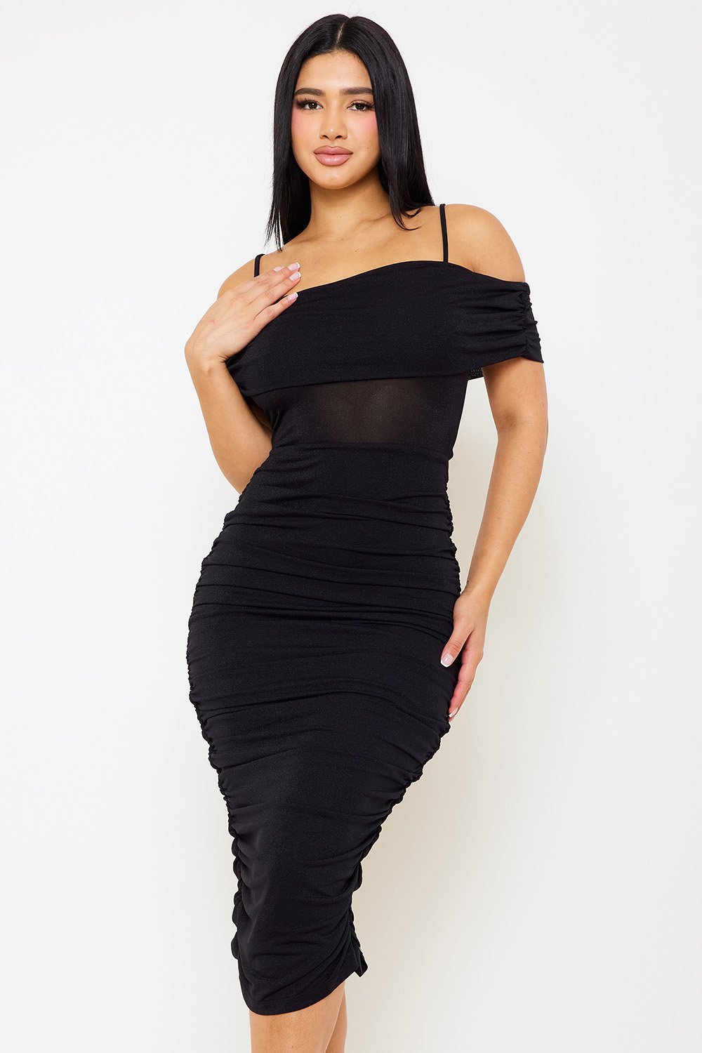 SD1160AP - GLITTER OPEN SHOULDER MIDI DRESS - Image 3