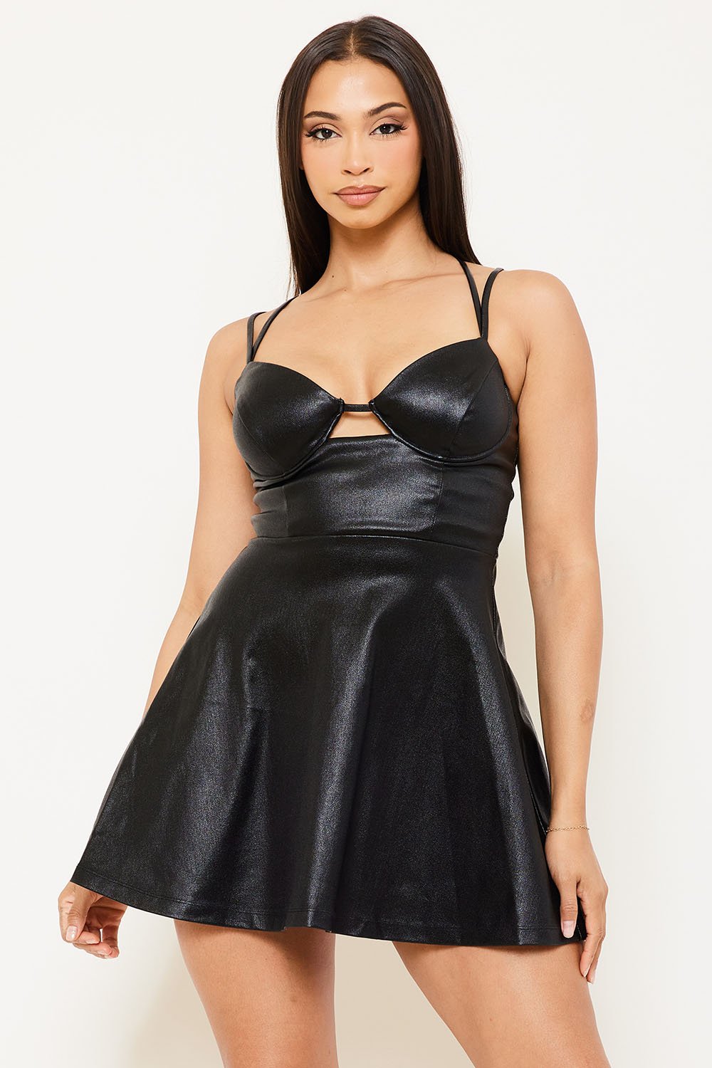 SD1164AP - FAUX LEATHER BRALETTE DETAIL MINI DRESS - Image 3