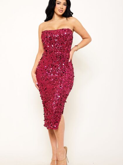 SD1199JP - SEQUIN TUBE TOP MIDI DRESS