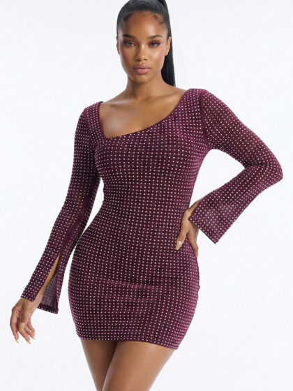 SD1268JPB - RHINESTONE ON METALLIC KNIT MINI DRESS