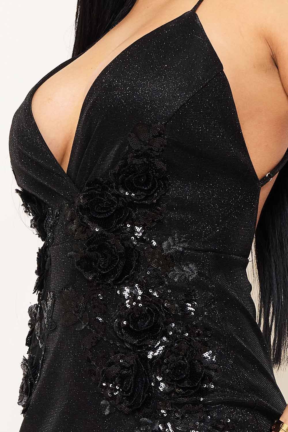 SD1334APB - FLOWER EMBELLISHED SHINY KNIT WRAP MIDI DRESS - Image 7
