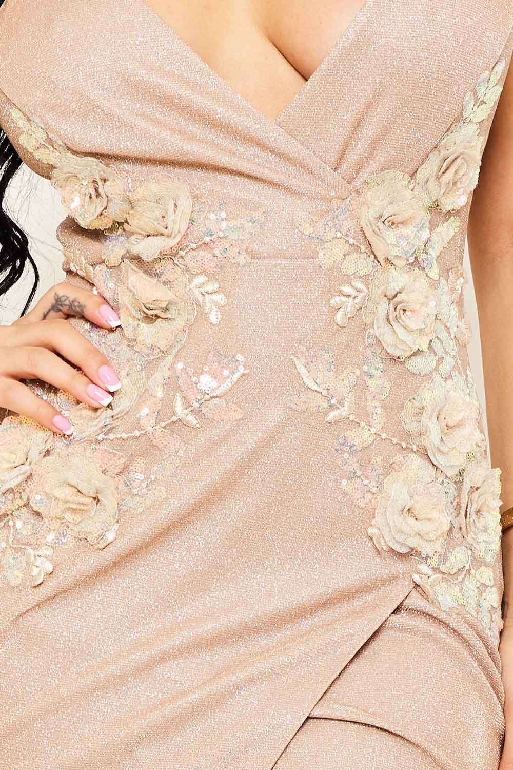 SD1334APB - FLOWER EMBELLISHED SHINY KNIT WRAP MIDI DRESS - Image 11