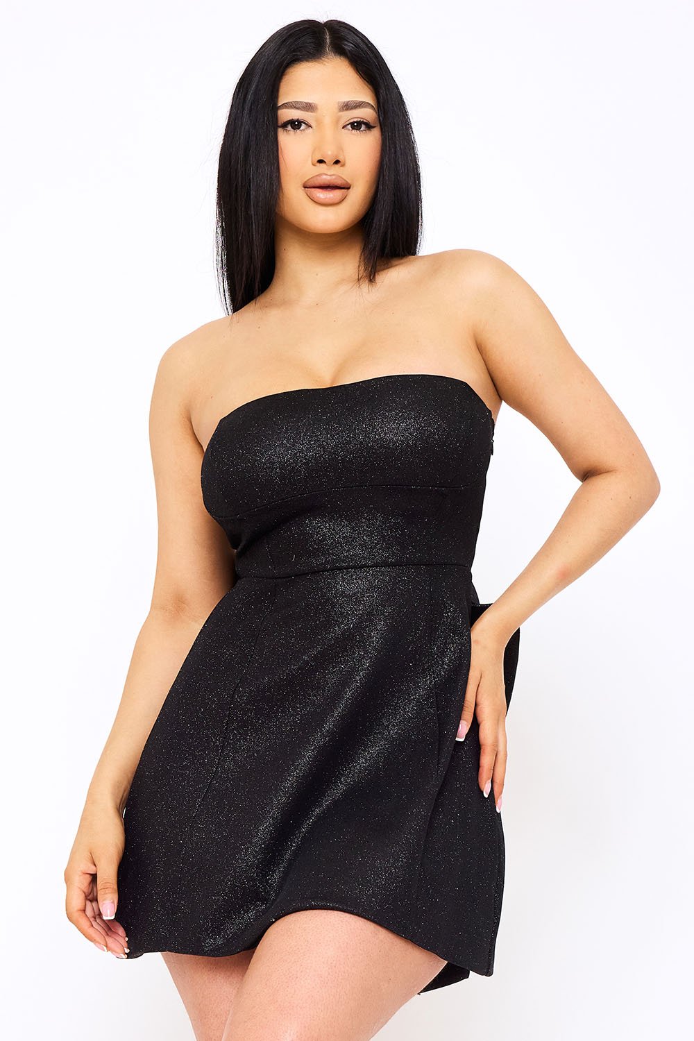SD1673JP - BONDED SHINY KNIT LARGE BOW ACCENT MINI DRESS