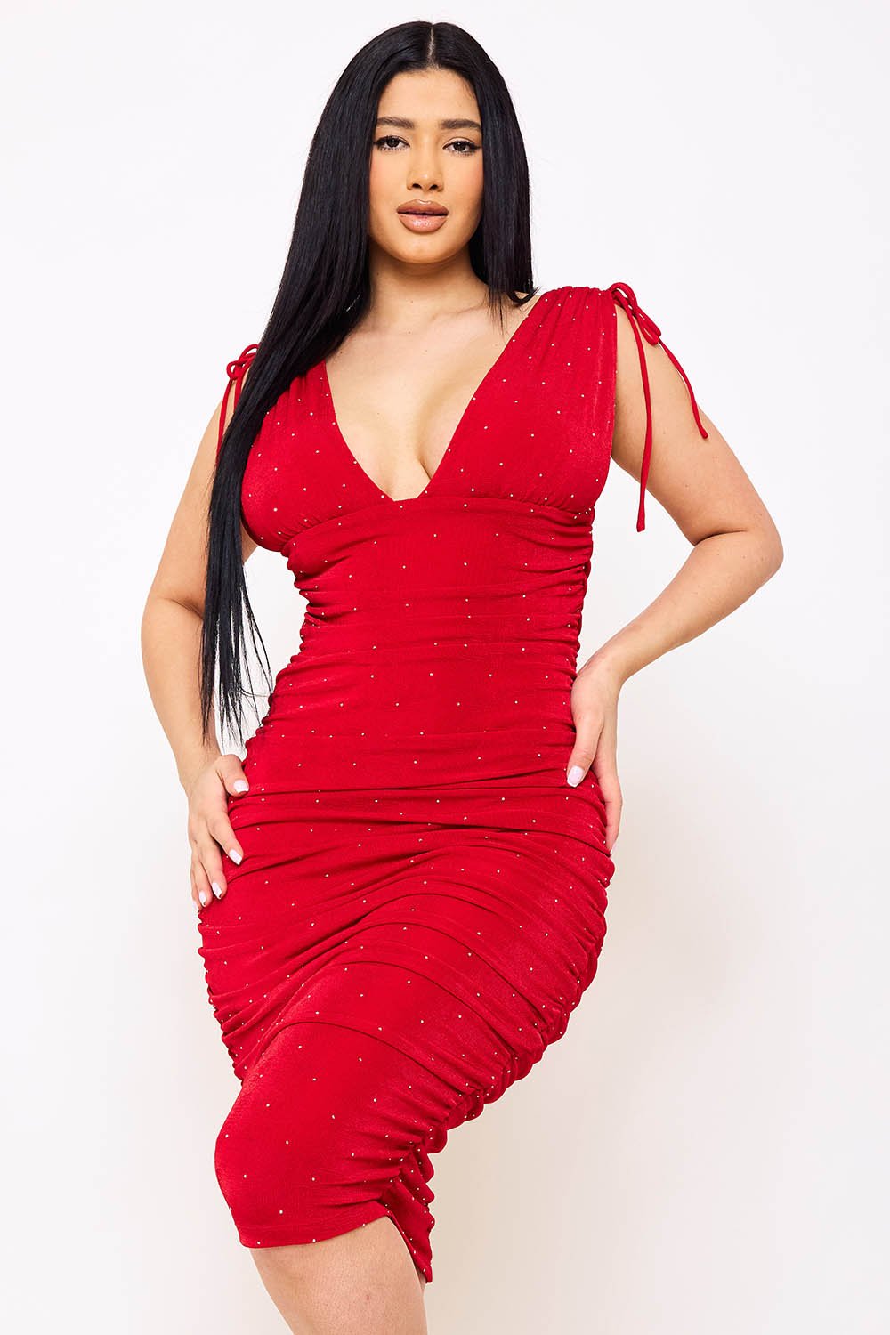 SD1686SP - DEEP V-NECKLINE SOFT SLINKY MIDI DRESS - Image 3