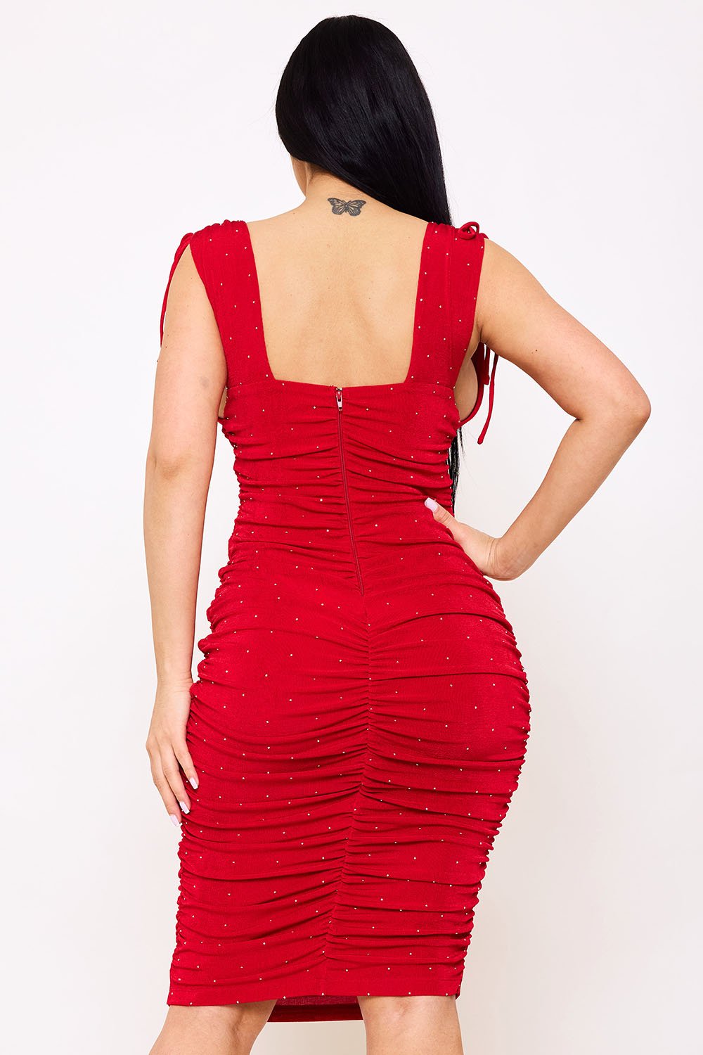SD1686SP - DEEP V-NECKLINE SOFT SLINKY MIDI DRESS - Image 12