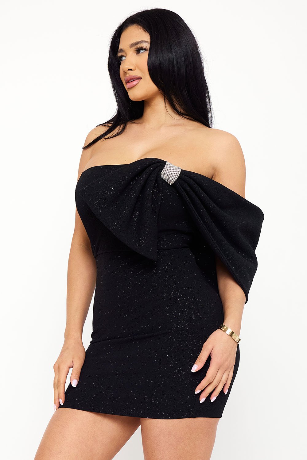 SD1695JP - GLITTER WITH LARGE BOW ON ONE SHOULDER MINI DRESS - Image 6