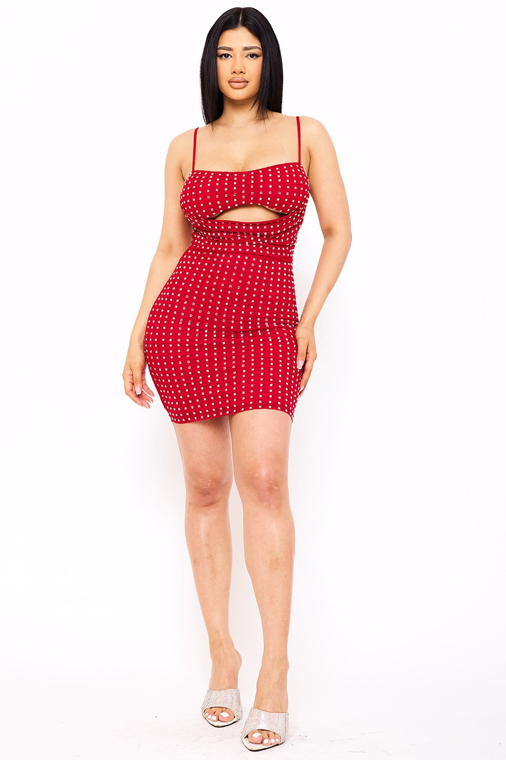 SD1703JP - RHINESTONE ON POWER MESH DRAPED FRONT MINI DRESS - Image 12