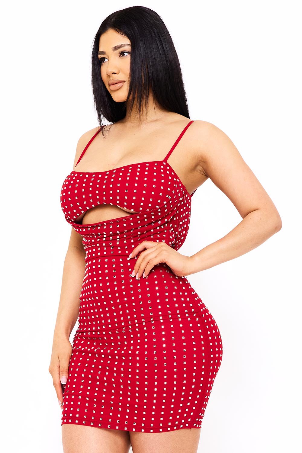 SD1703JP - RHINESTONE ON POWER MESH DRAPED FRONT MINI DRESS - Image 9