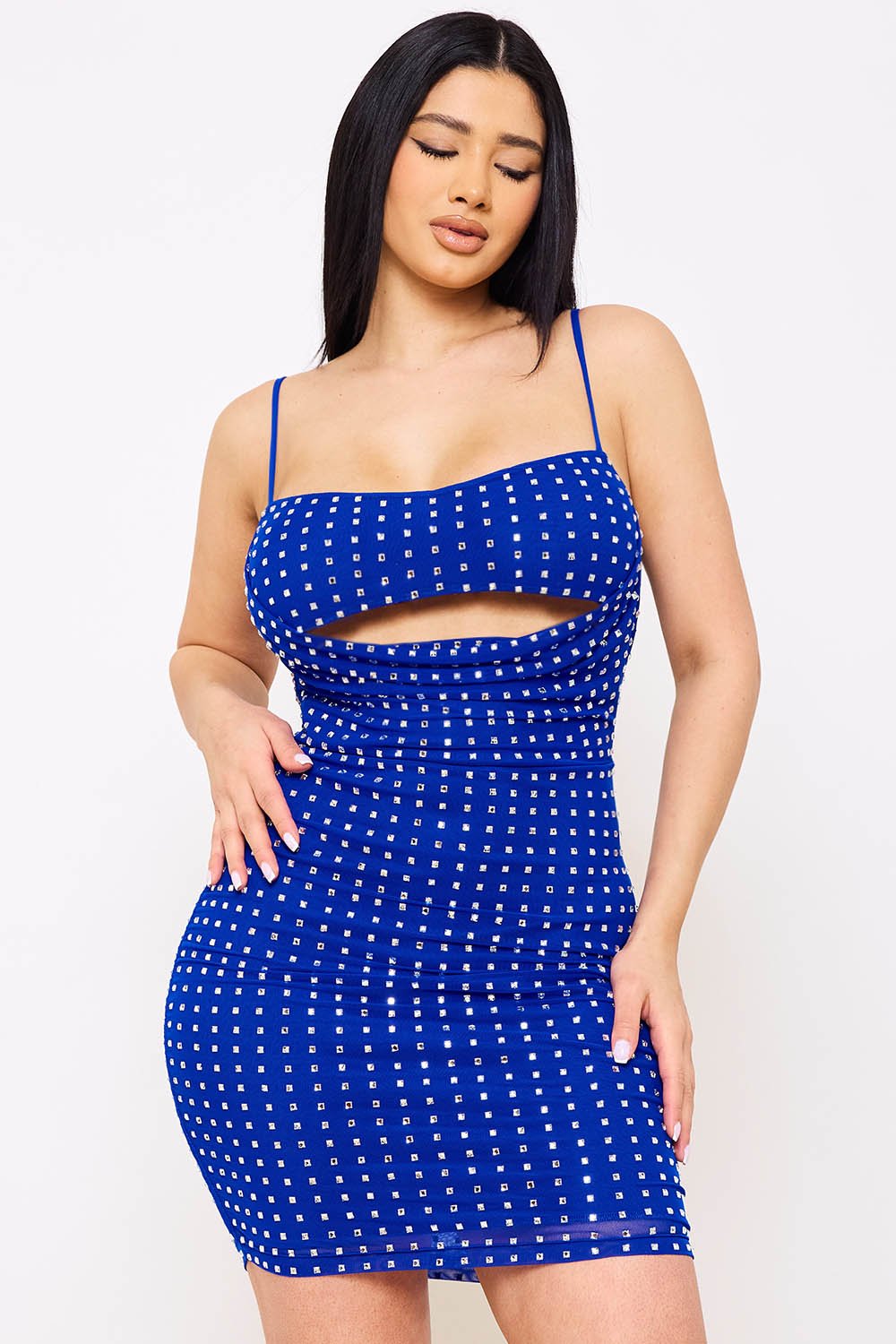 SD1703JP - RHINESTONE ON POWER MESH DRAPED FRONT MINI DRESS - Image 3