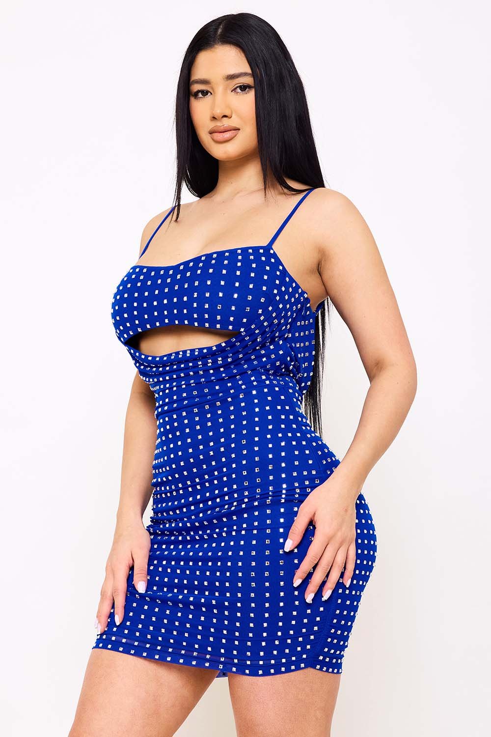 SD1703JP - RHINESTONE ON POWER MESH DRAPED FRONT MINI DRESS - Image 5