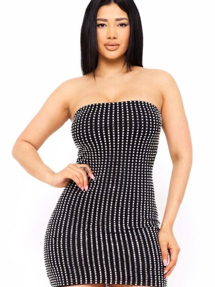 SD1749JP - RHINESTONE ON POWER MESH TUBE TOP MINI DRESS