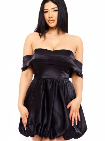 SD1758AP - SATIN OFF THE SHOULDER MINI DRESS
