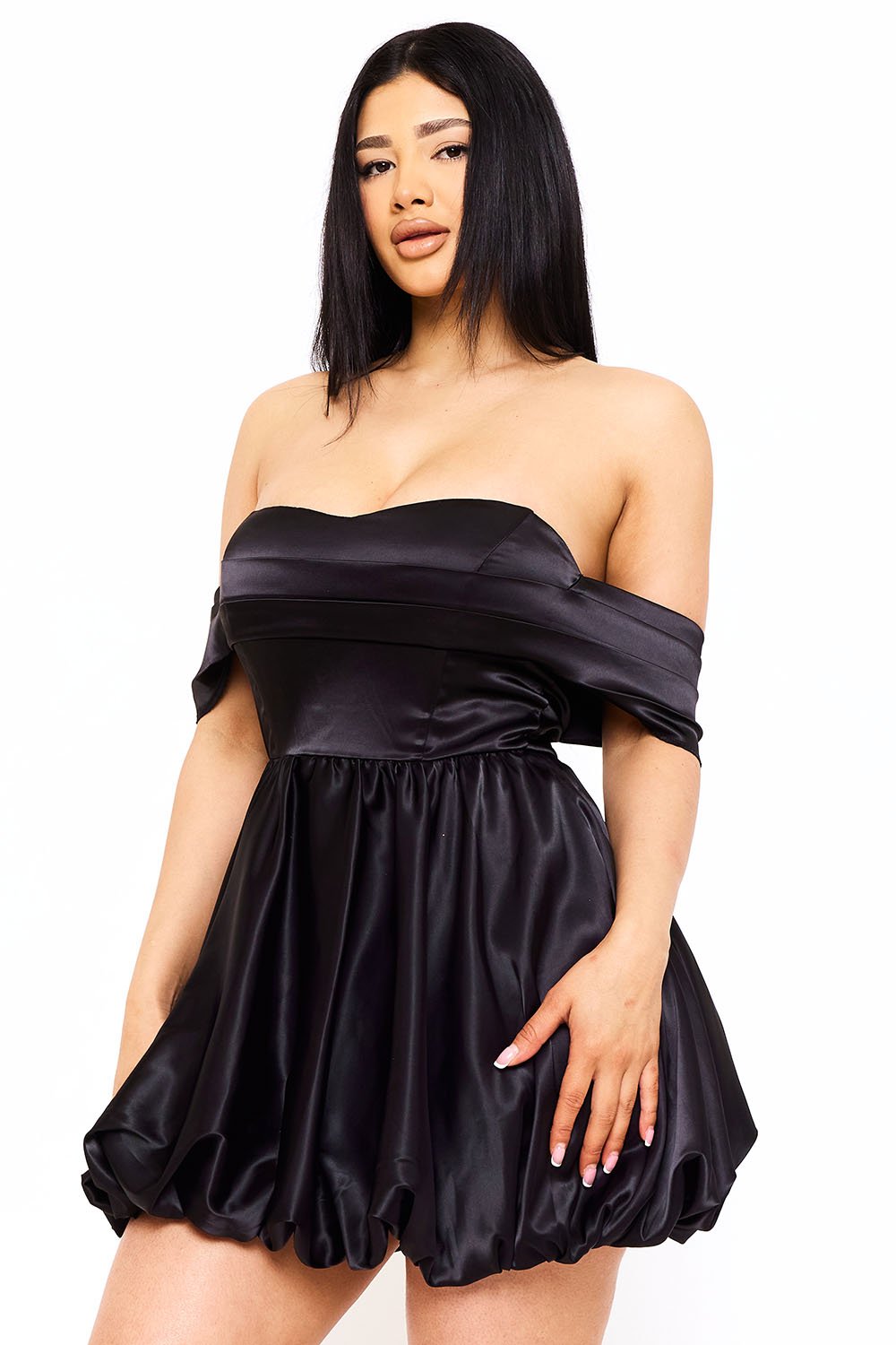 SD1758AP - SATIN OFF THE SHOULDER MINI DRESS - Image 3