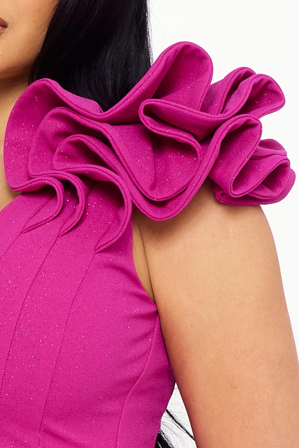 SD1762AP - GLITTER RUFFLE SHOULDER MIDI DRESS - Image 7