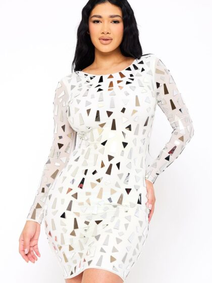 SD1764SP - MIRROR GLASS PIECES MINI DRESS