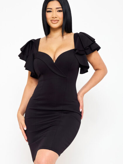 SD1789JP - DOUBLE LAYER RUFFLE SHORT SLEEVE MINI DRESS
