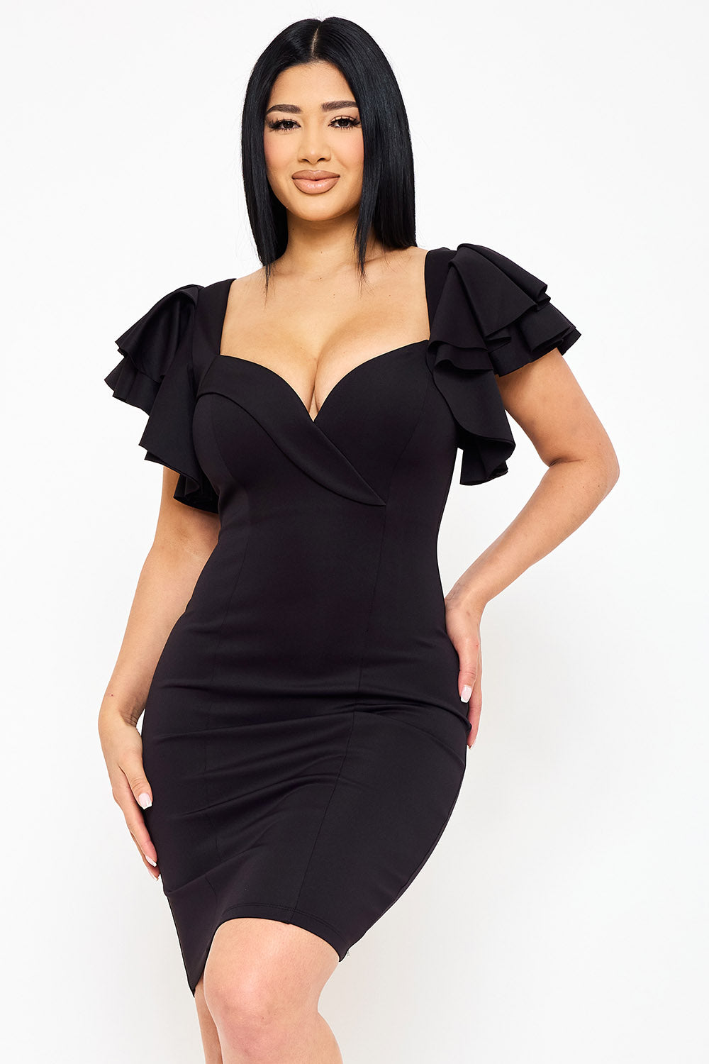 SD1789JP - DOUBLE LAYER RUFFLE SHORT SLEEVE MINI DRESS