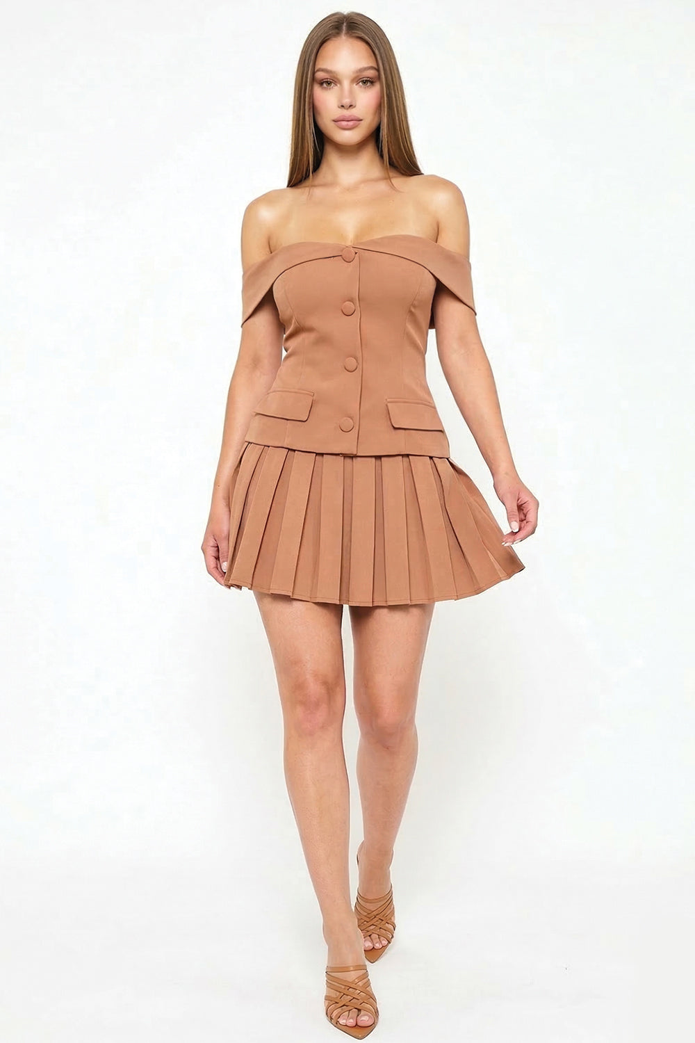 SD1800JP - WOVEN OFF THE SHOULDER MINI DRESS - Image 2