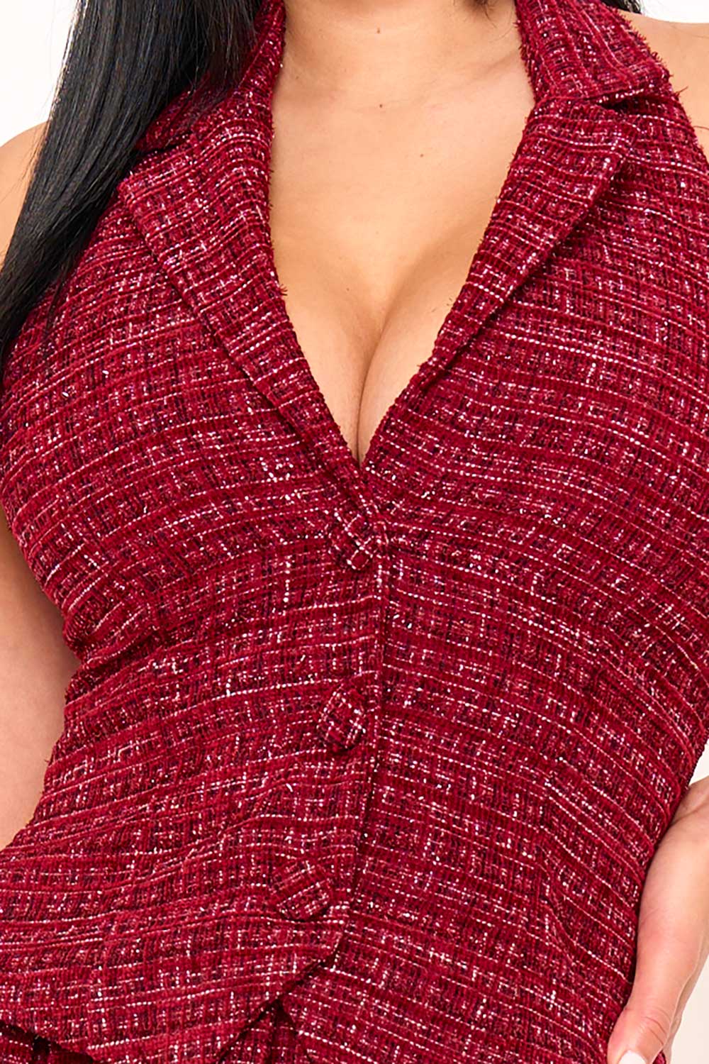 SD1801JP - TWEED HALTER TOP WITH COLLAR MINI DRESS - Image 10