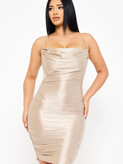 SD1824AP - RECTANGLE RHINESTONE ON PEARL SATIN MINI DRESS