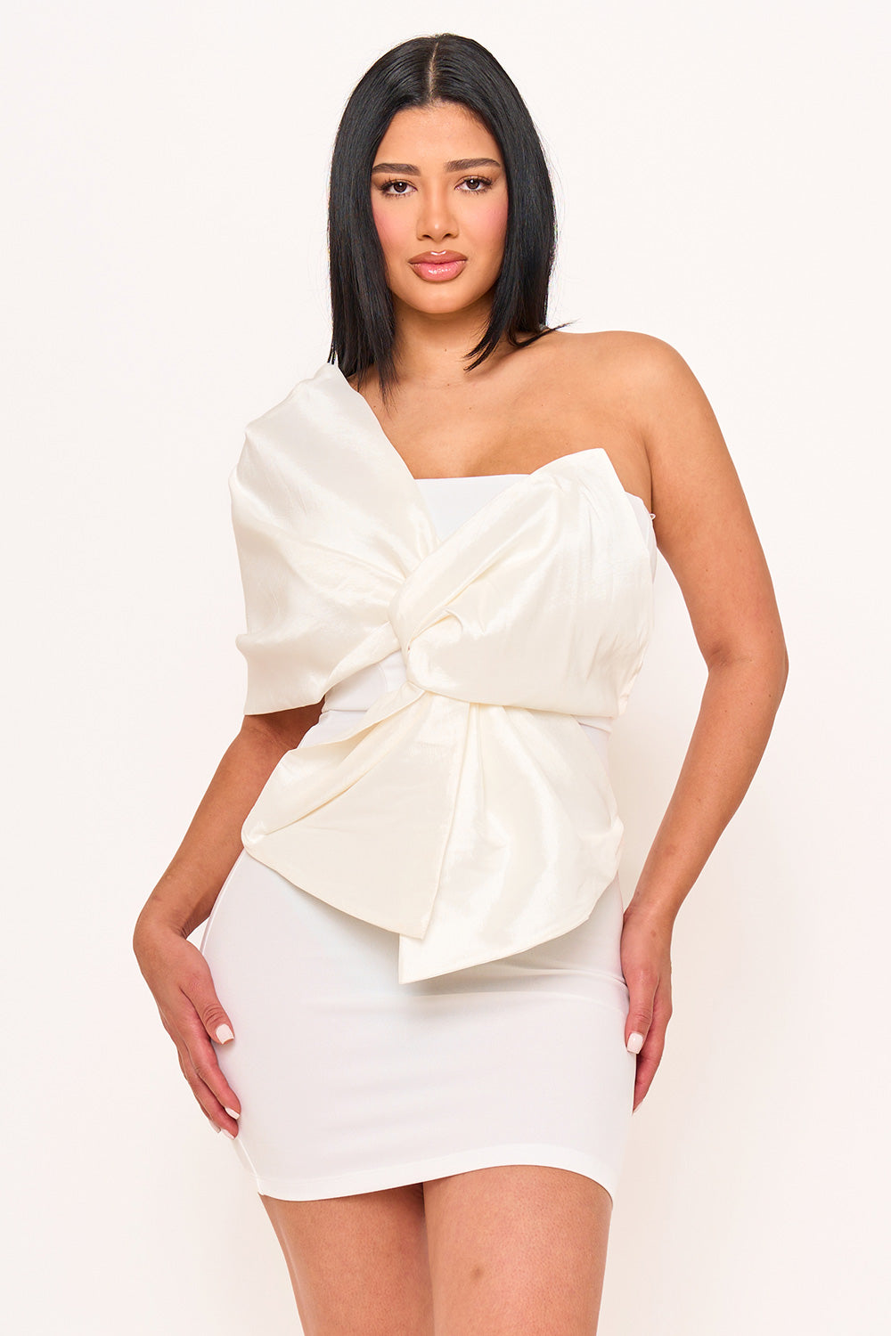 SD1930JP - ONE SHOULDER TWIST TIE DETAIL FRONT MINI DRESS - Image 3