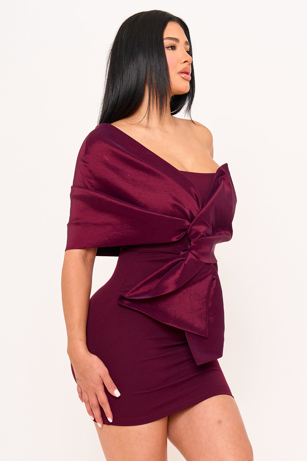 SD1930JP - ONE SHOULDER TWIST TIE DETAIL FRONT MINI DRESS - Image 14