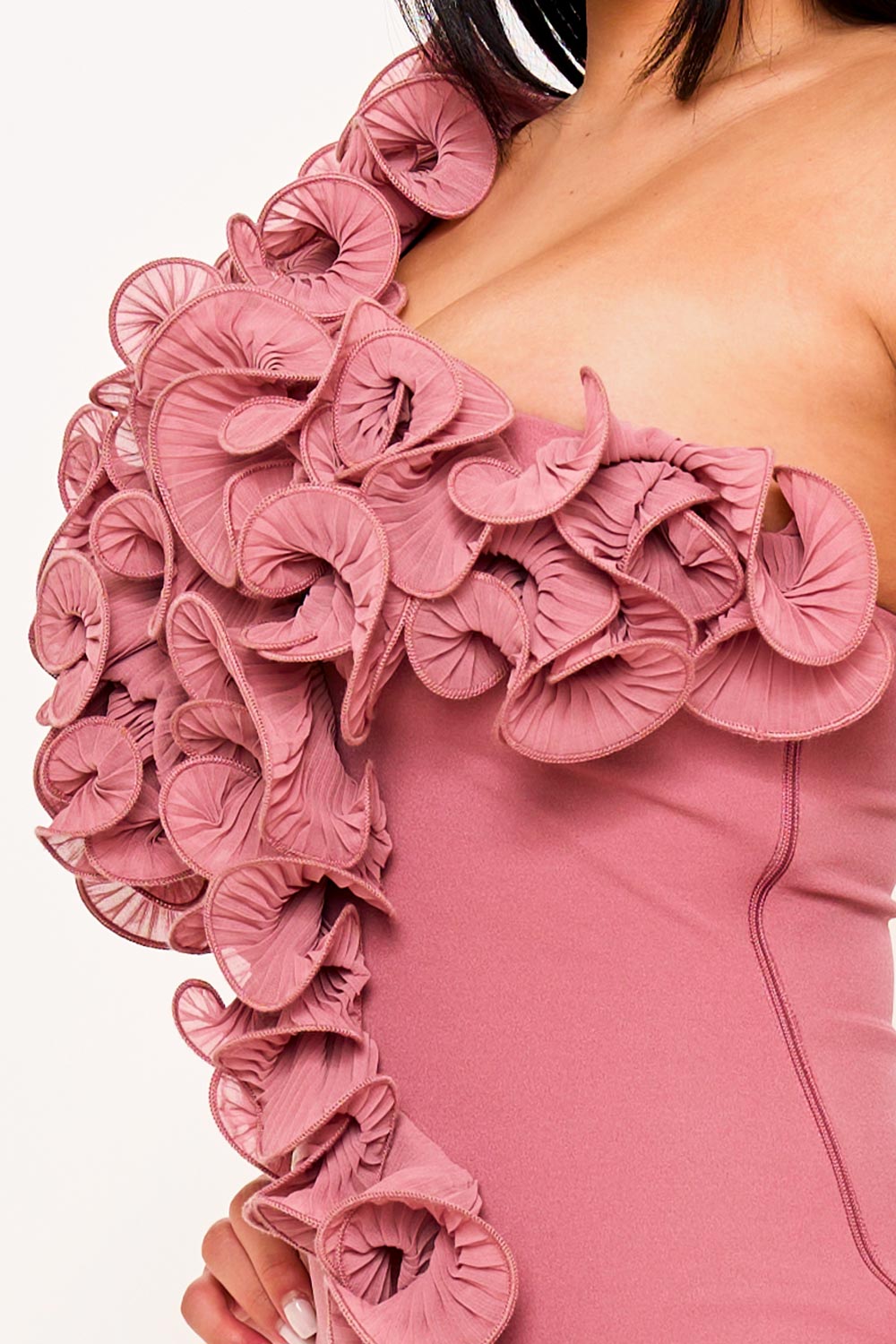 SD1984HP - PLEATED RUFFLE ONE SHOULDER MINI DRESS - Image 7