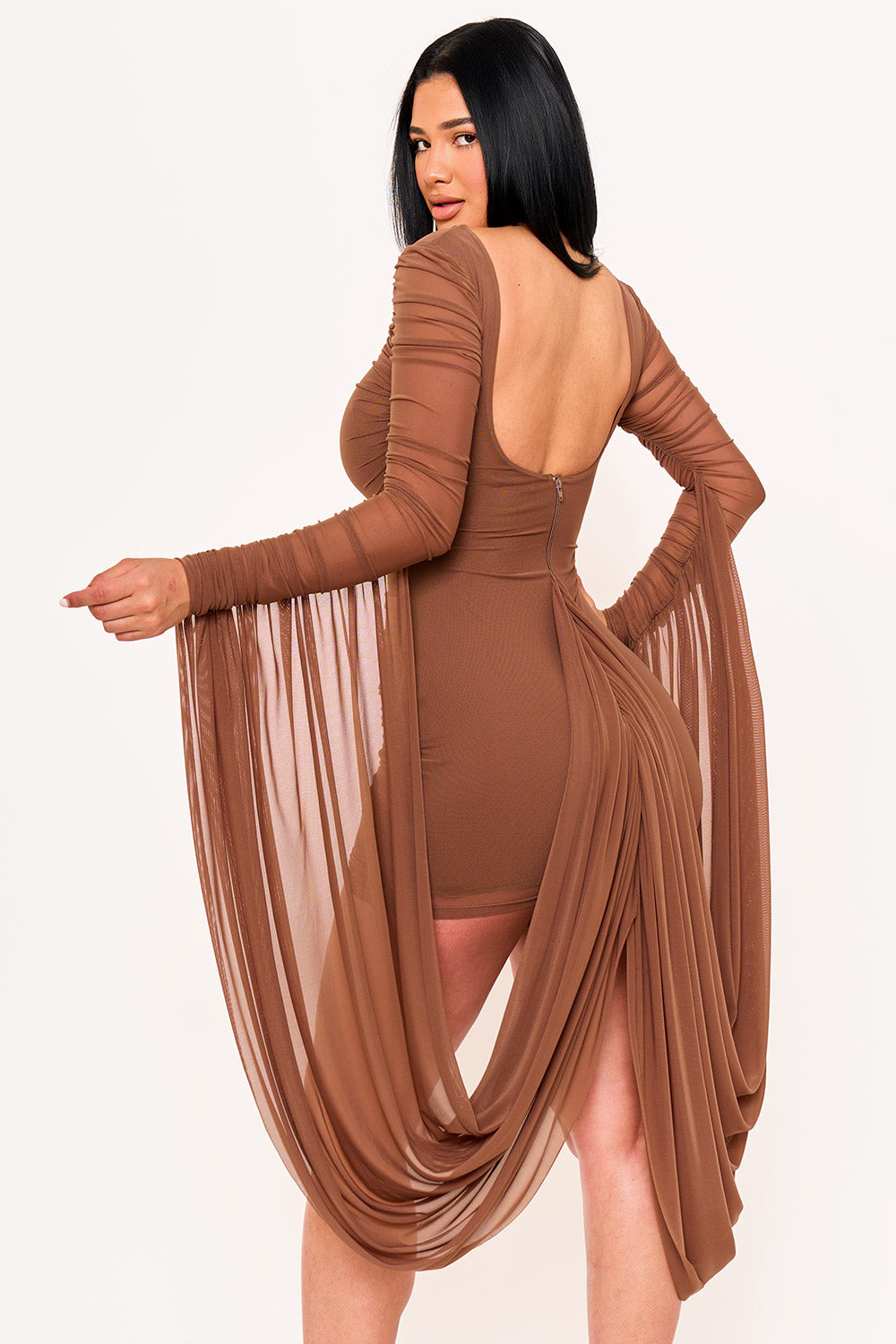 SD2011HP - SHIRRING DRAPPED ATTACHED BACK MINI DRESS - Image 3
