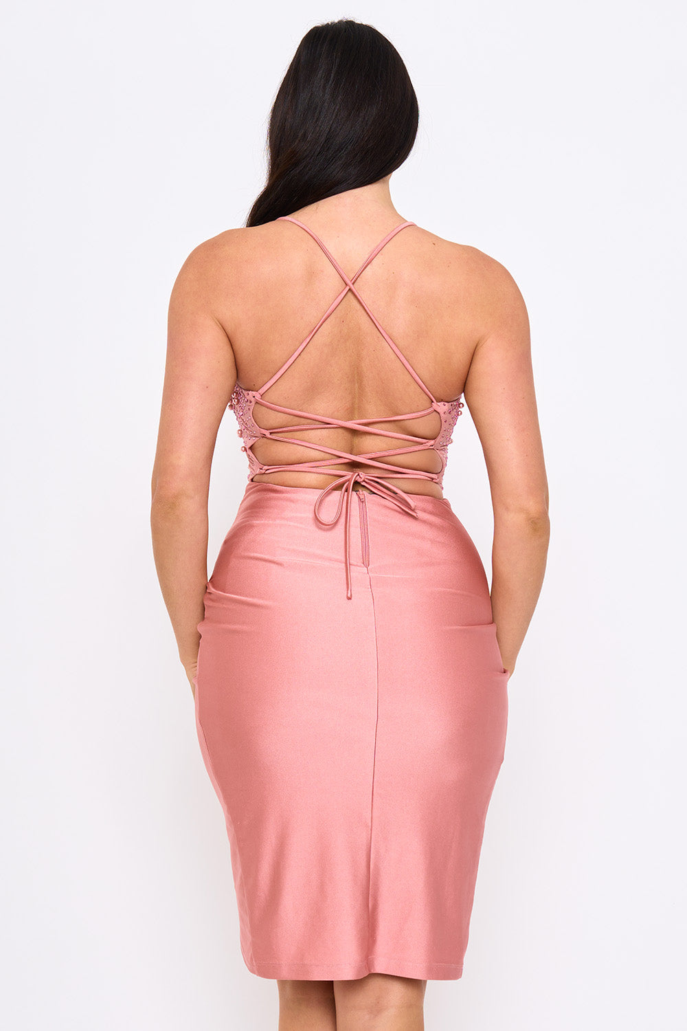 SD2222JP - PEARL AND RHINESTONE BEAD ON MESH TOP MIDI DRESS - Image 13