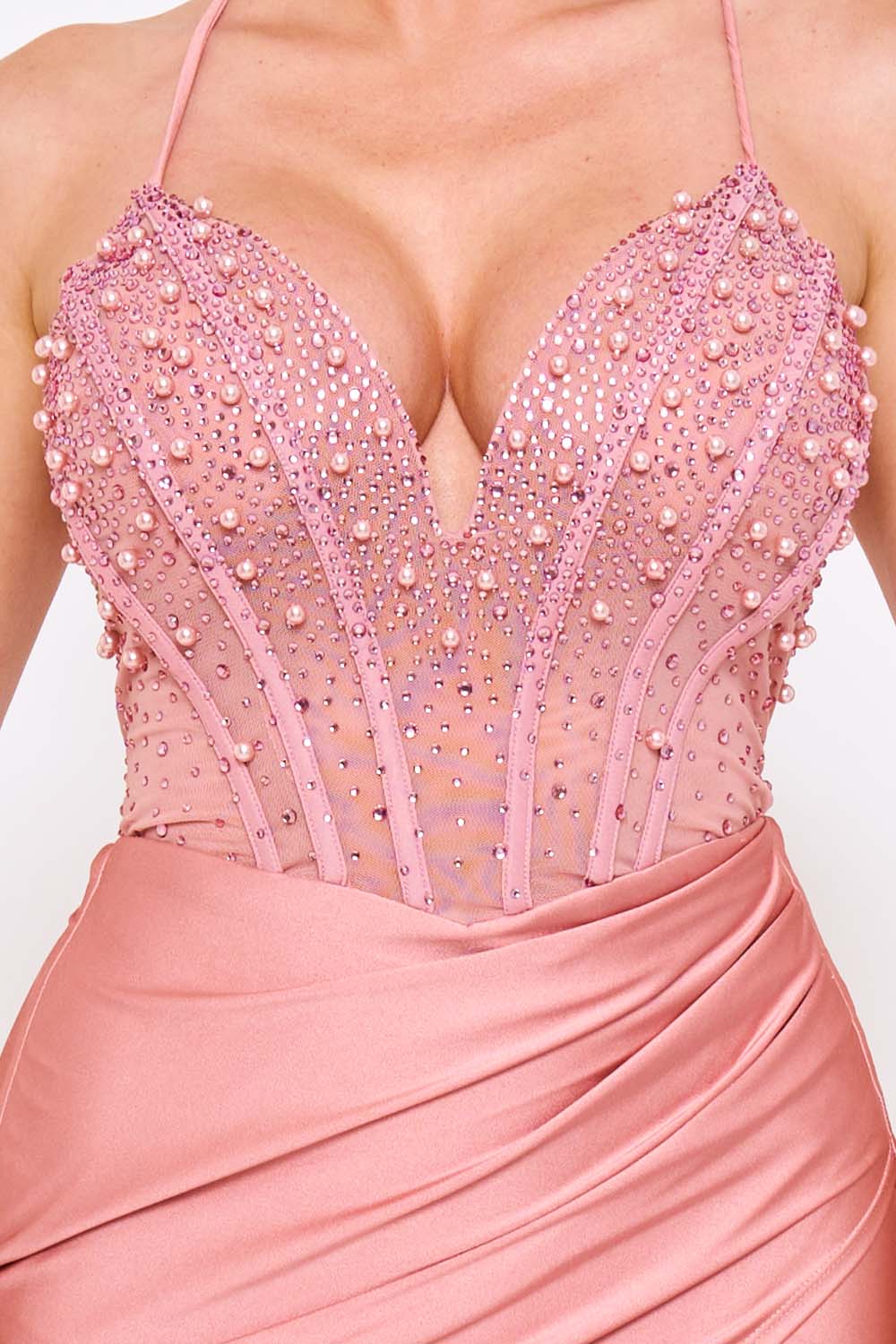 SD2222JP - PEARL AND RHINESTONE BEAD ON MESH TOP MIDI DRESS - Image 15