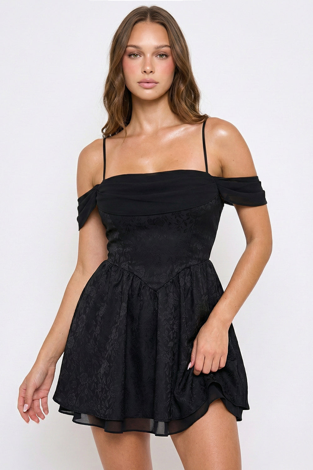 SD2224SP - FLORAL JACQUARD OPEN SHOULDER MINI DRESS - Image 8