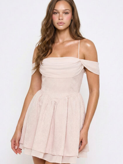 SD2224SP - FLORAL JACQUARD OPEN SHOULDER MINI DRESS