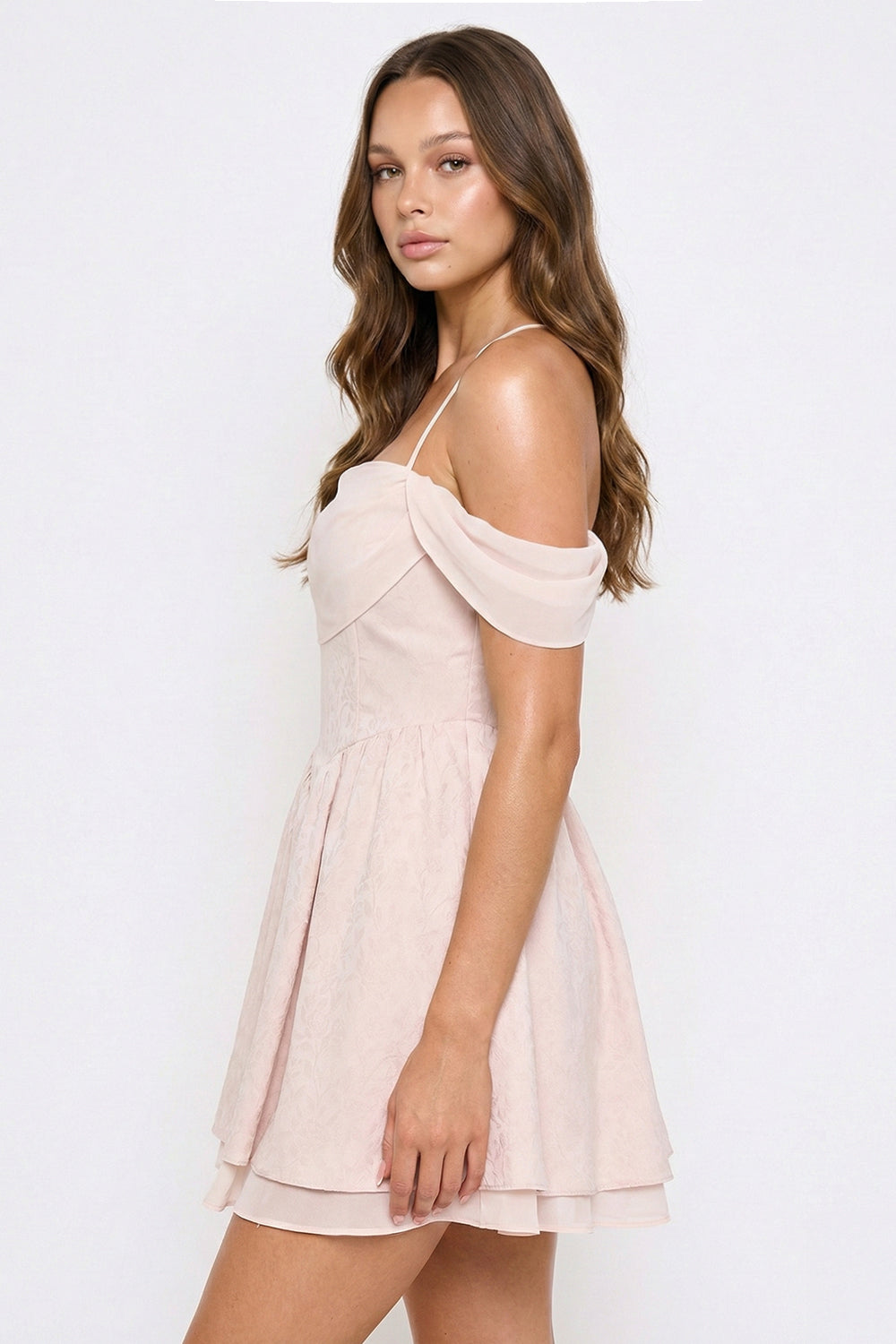SD2224SP - FLORAL JACQUARD OPEN SHOULDER MINI DRESS - Image 3