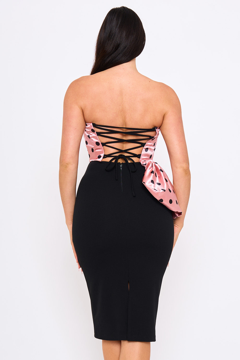 SD2237HP - POLKA DOT ON SATIN PLEATED TOP MIDI DRESS - Image 5