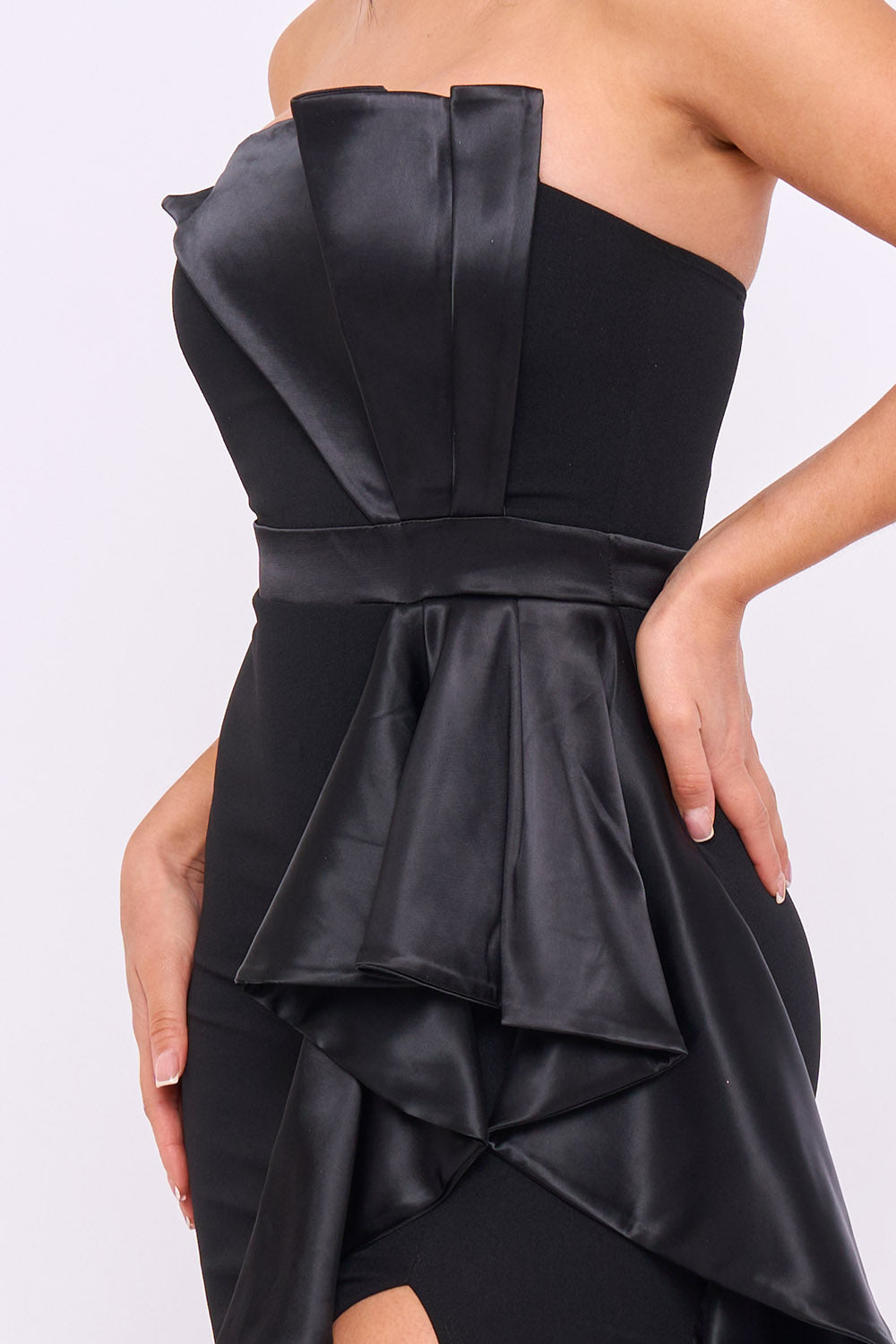 SD2255JP - SATIN PLEATED FABRIC CONTRAST MIDI DRESS - Image 16