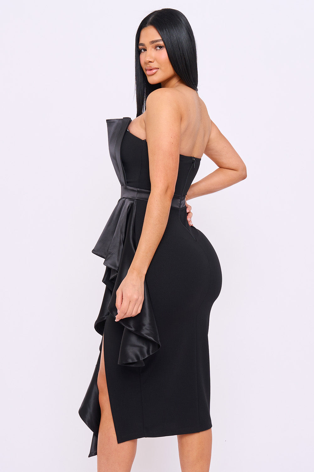 SD2255JP - SATIN PLEATED FABRIC CONTRAST MIDI DRESS - Image 14