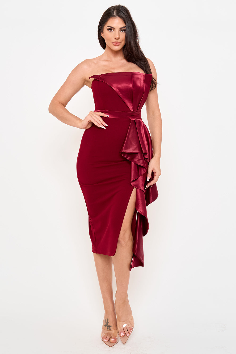 SD2255JP - SATIN PLEATED FABRIC CONTRAST MIDI DRESS - Image 7