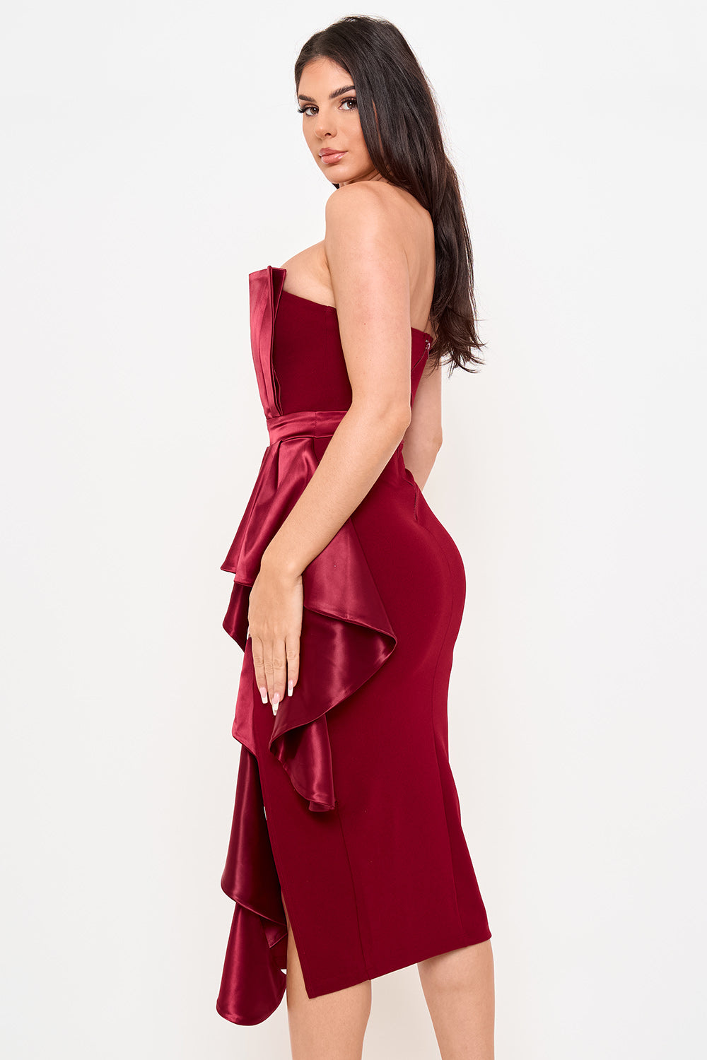 SD2255JP - SATIN PLEATED FABRIC CONTRAST MIDI DRESS - Image 5