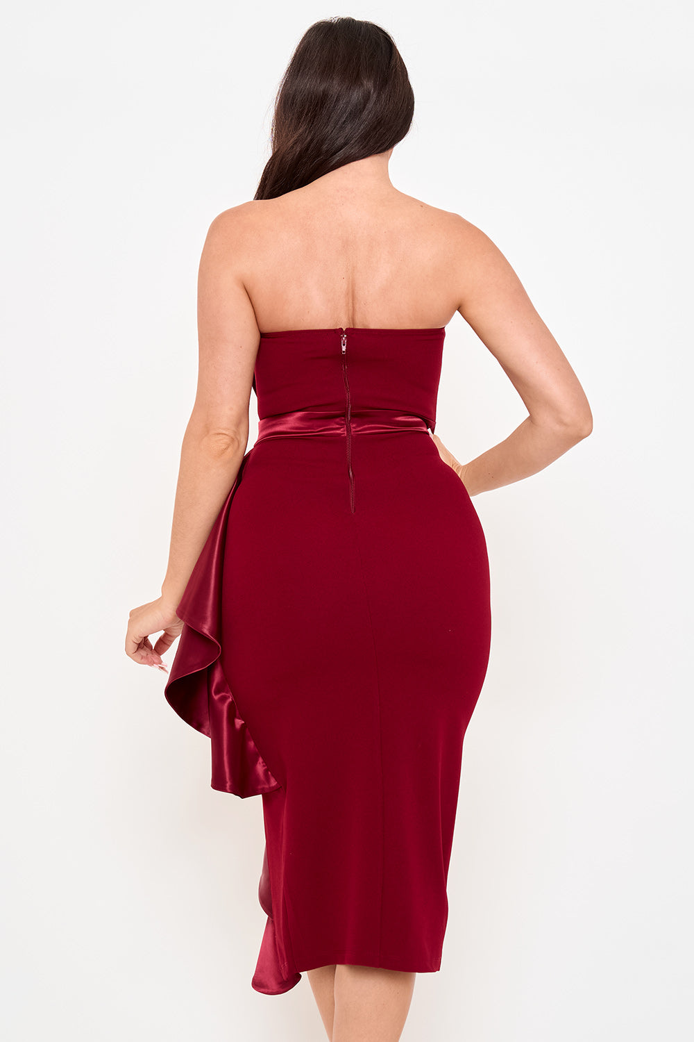 SD2255JP - SATIN PLEATED FABRIC CONTRAST MIDI DRESS - Image 6