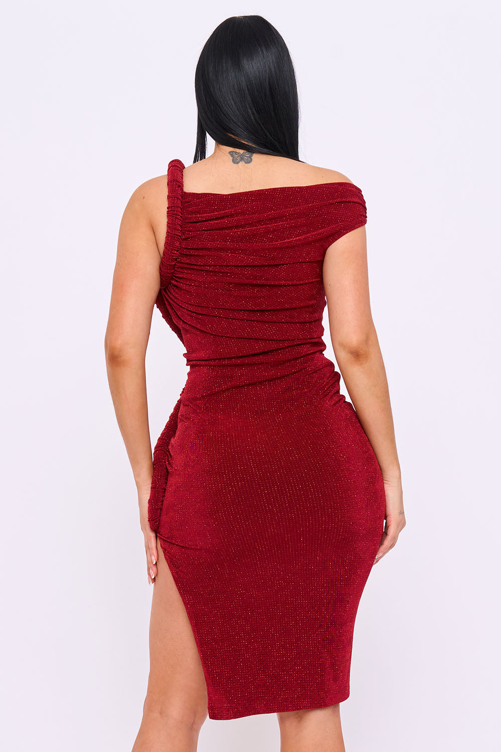 SD2257JP - GLITTER ONE-SHOULDER RUCHED MIDI DRESS - Image 12