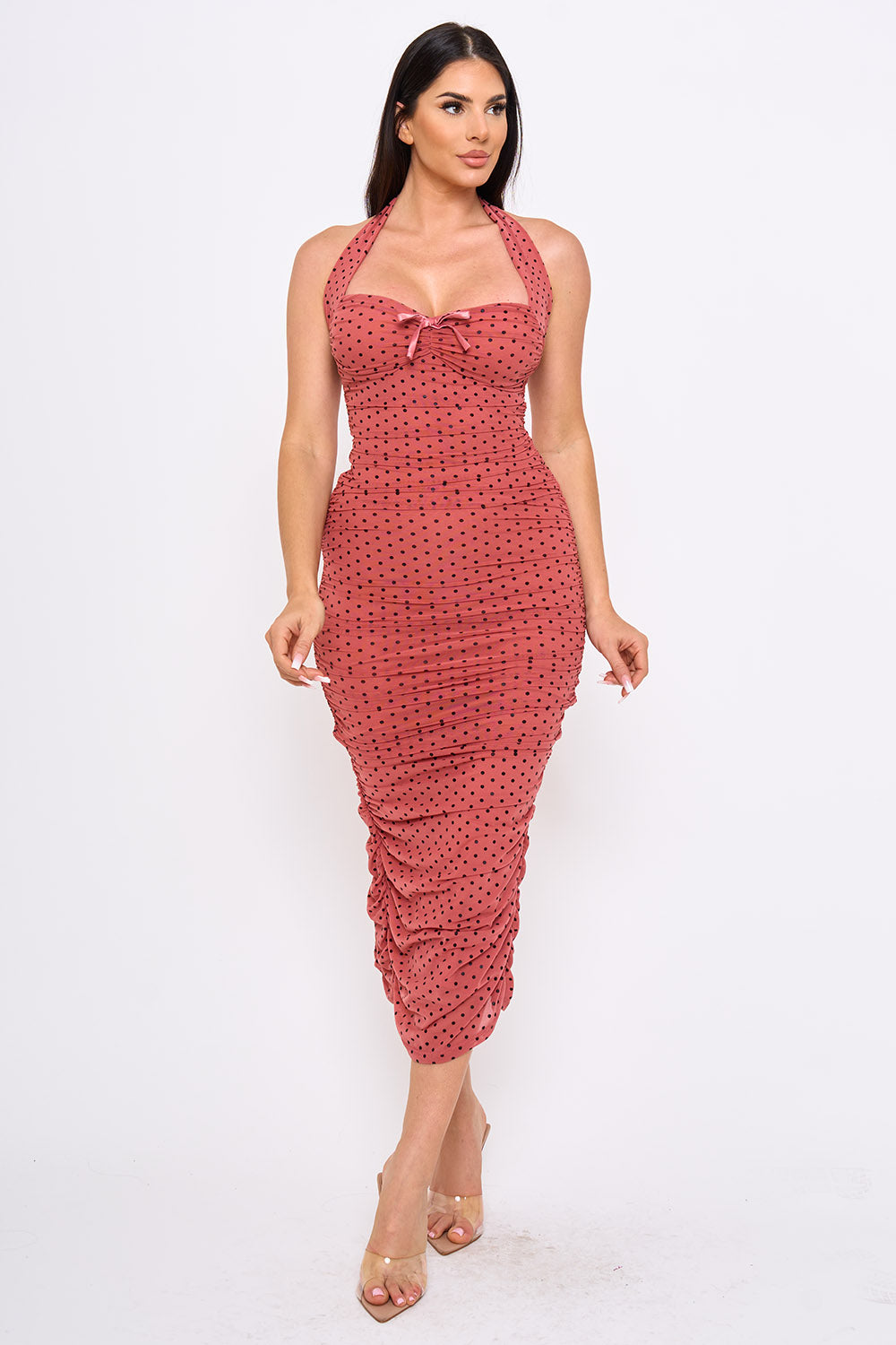 SD2268JP - POLKA DOT HALTER NECK MIDI DRESS - Image 5