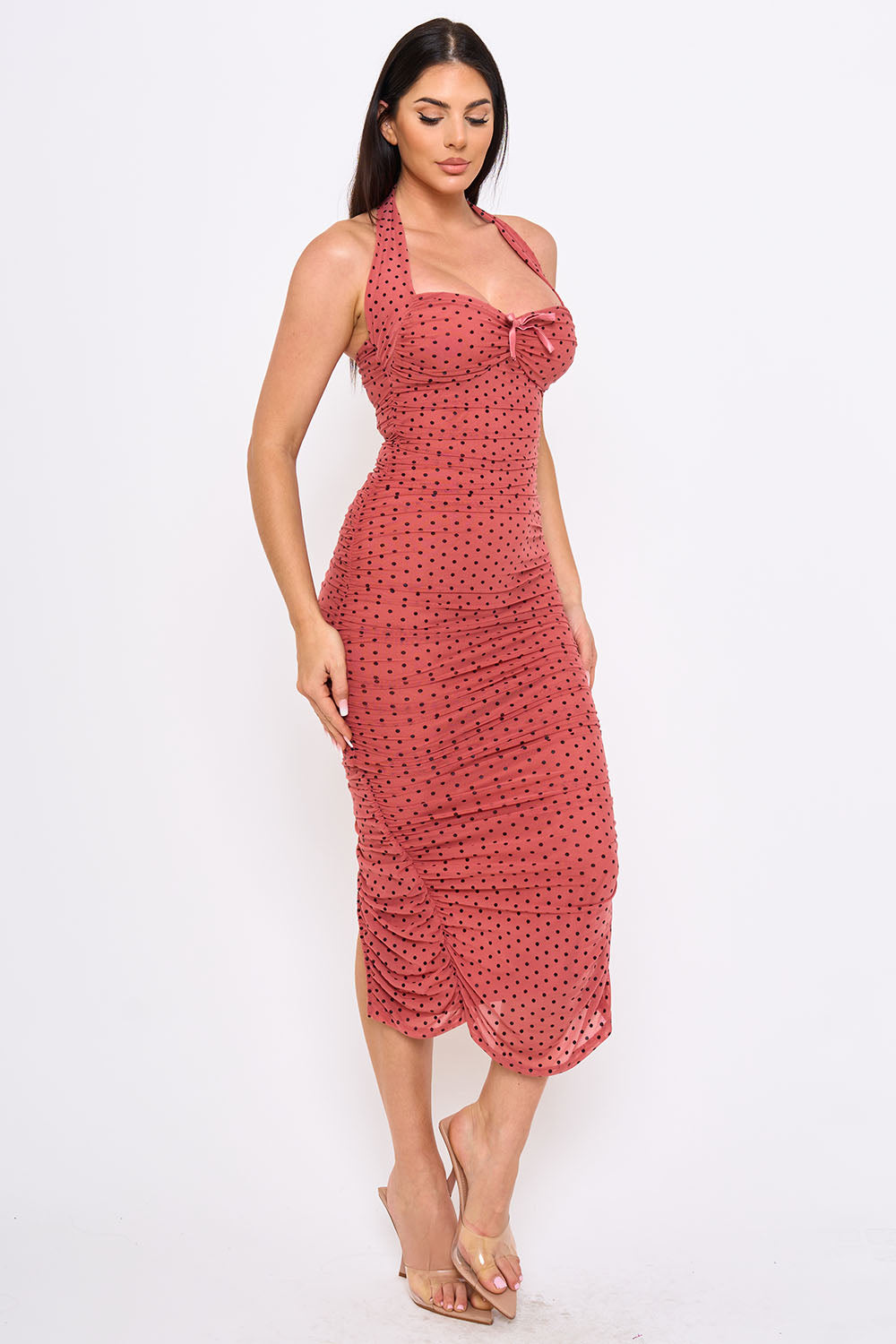 SD2268JP - POLKA DOT HALTER NECK MIDI DRESS - Image 6