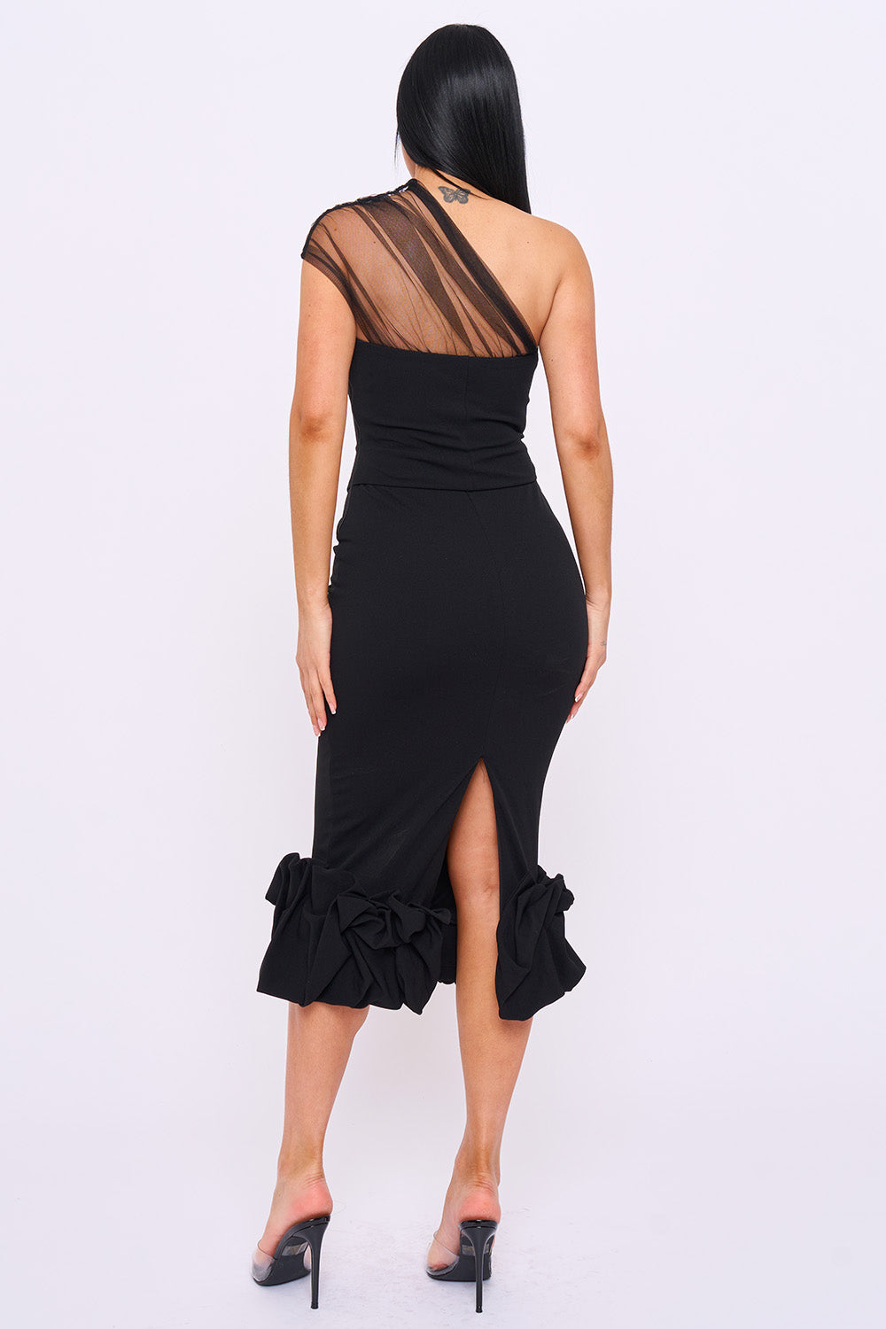 SD2306JP - MESH ONE-SHOULDER CORSET BODICE MIDI DRESS - Image 10