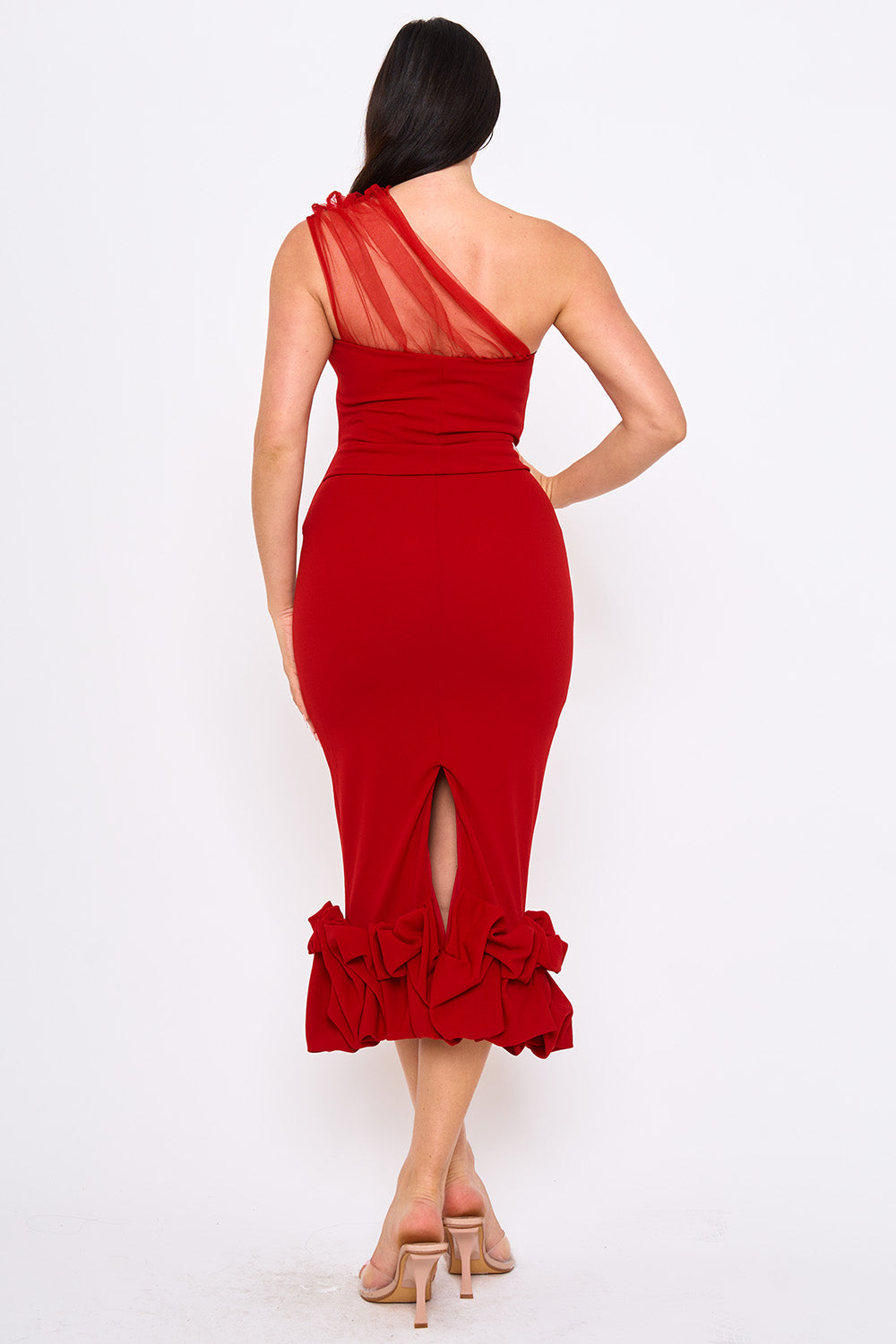 SD2306JP - MESH ONE-SHOULDER CORSET BODICE MIDI DRESS - Image 6